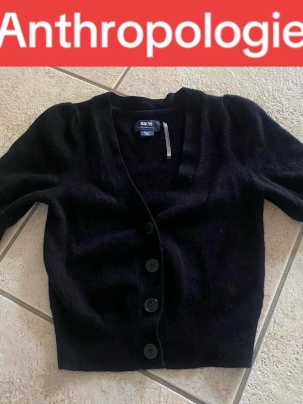 Maeve Black V-Neck Button 100% cashmere Cardigan
